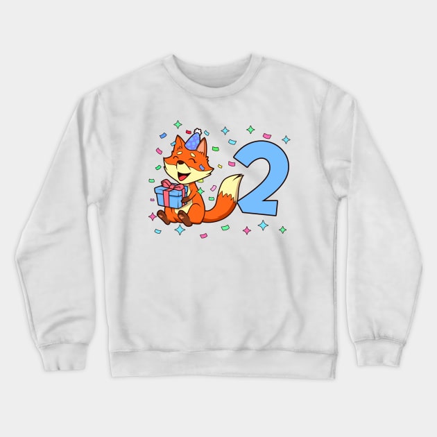 I am 2 with fox - boy birthday 2 years old Crewneck Sweatshirt by Modern Medieval Design